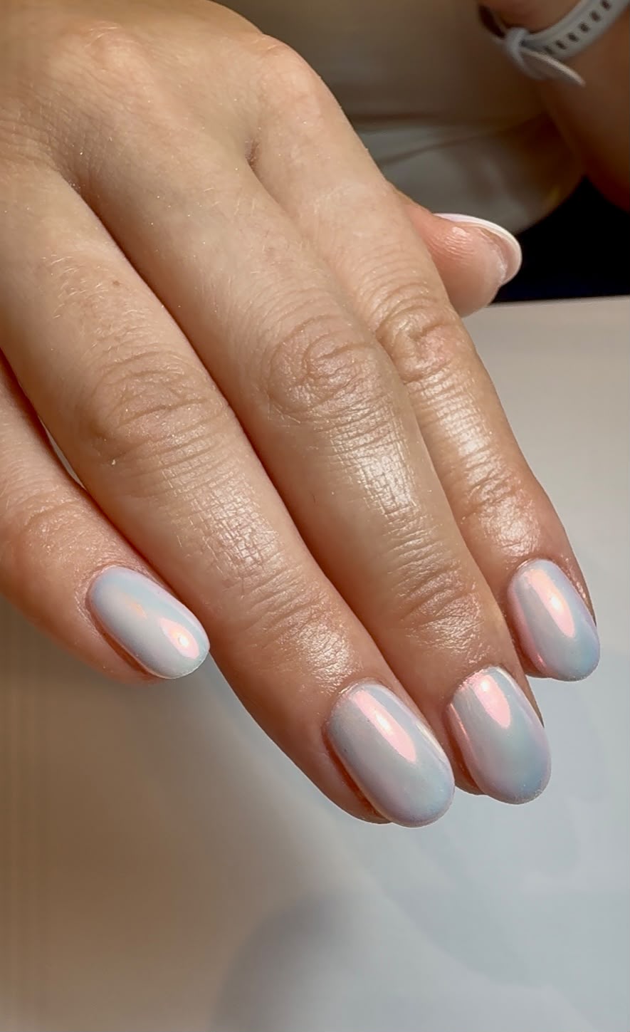 Pearlescent pale manicure by Polished Harrogate
